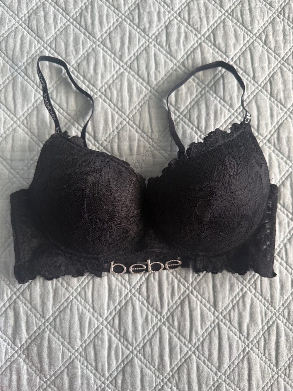 bebe Black Lace Longline Push-Up Bra